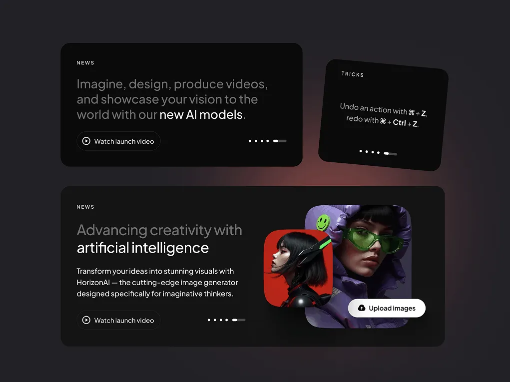Cards variations in dark theme