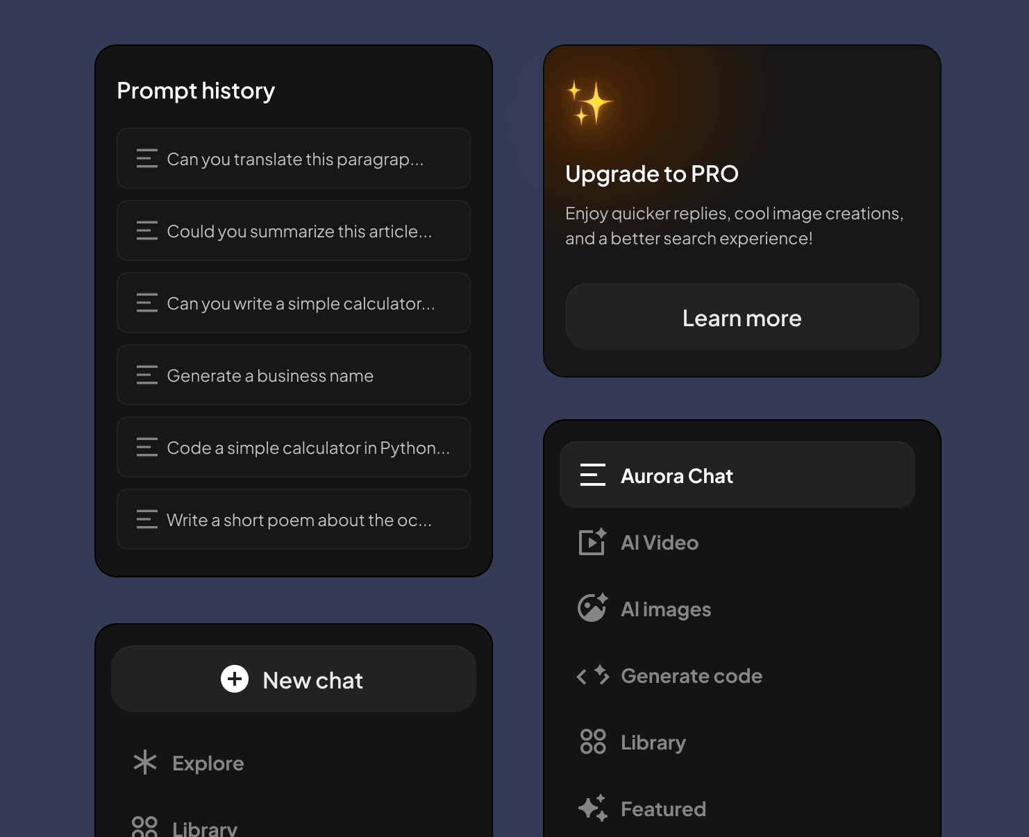 Side navigation dark theme widgets